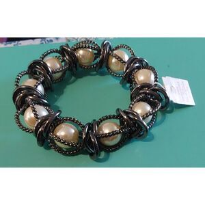 NWT~Gorgeous Lia Sophia  Hematite & Mocha Pearl Stretch Bracelet